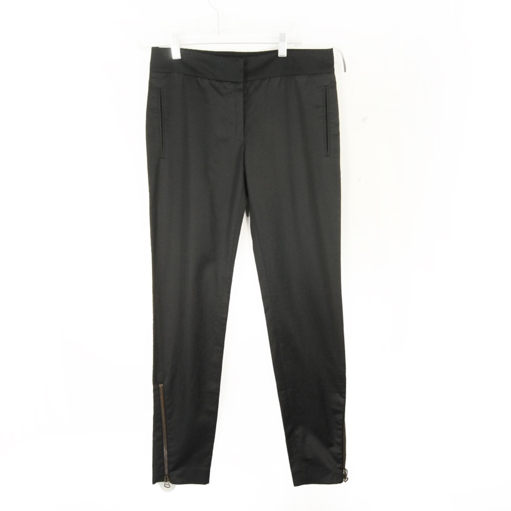 Stella Mccartney Black Pinstripe Satin Ankle Tapered Zip Up Trouser Pants